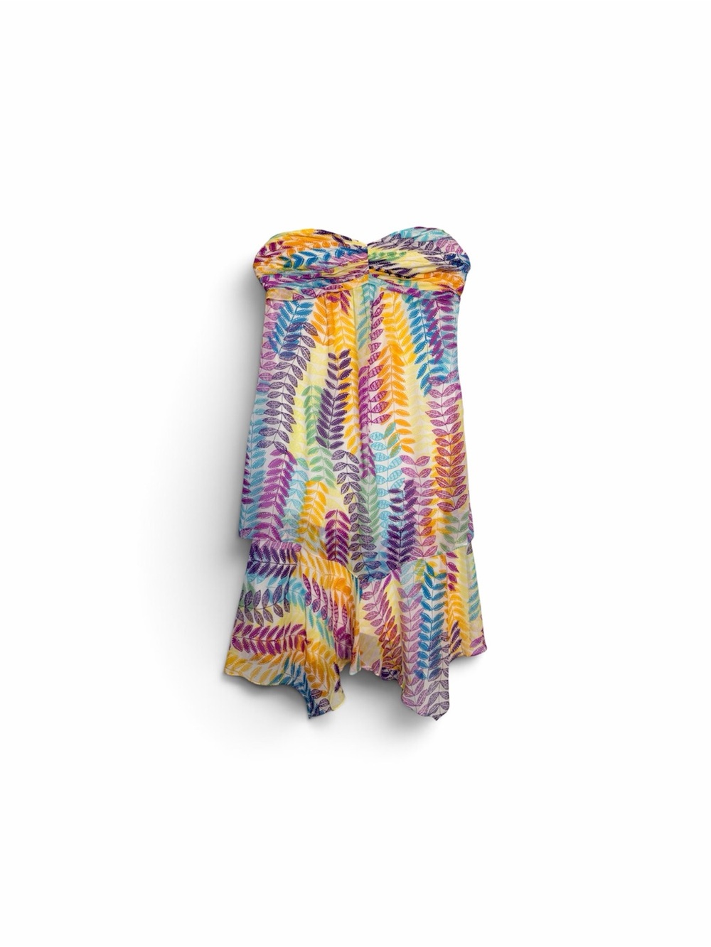 Signature by Sangria Strapless One-Piece in Yellow, Purple & Blue